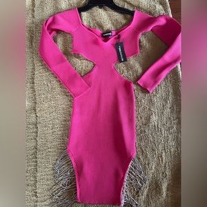 Pink Diamante cut out side knit dress